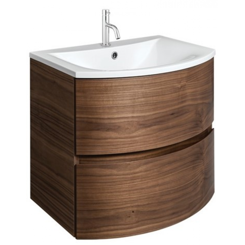 Crosswater Svelte 600 Unit & Cast Mineral Marble Basin in American Walnut