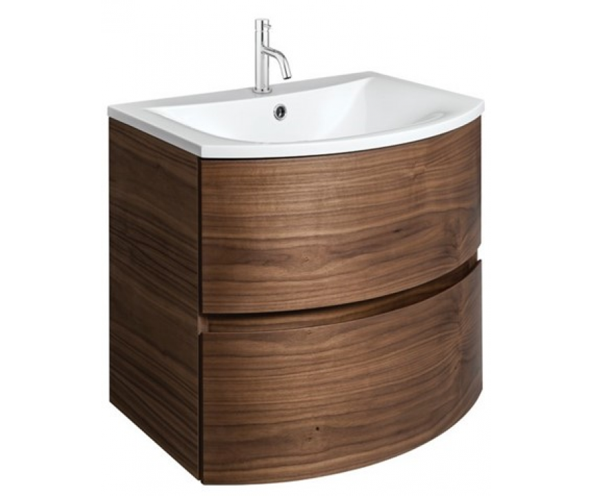 Crosswater Svelte 600 Unit & Cast Mineral Marble Basin in American Walnut