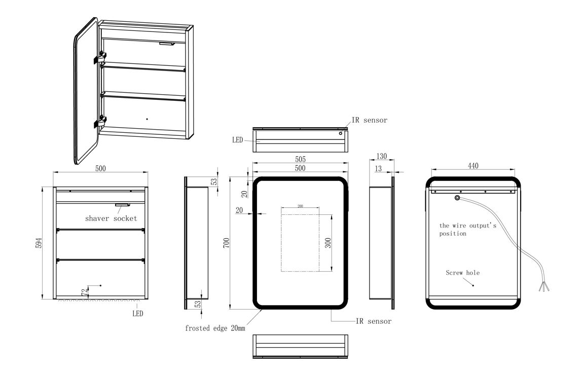 Bathroom Wall Cabinets DIMS0124 Akari 500mm 1 Door LED Mirrored Cabinet