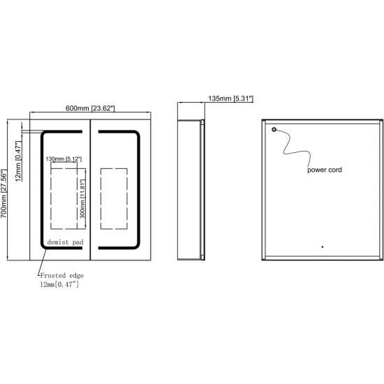 Rika 600mm 2 Door Front-Lit LED Mirror Cabinet