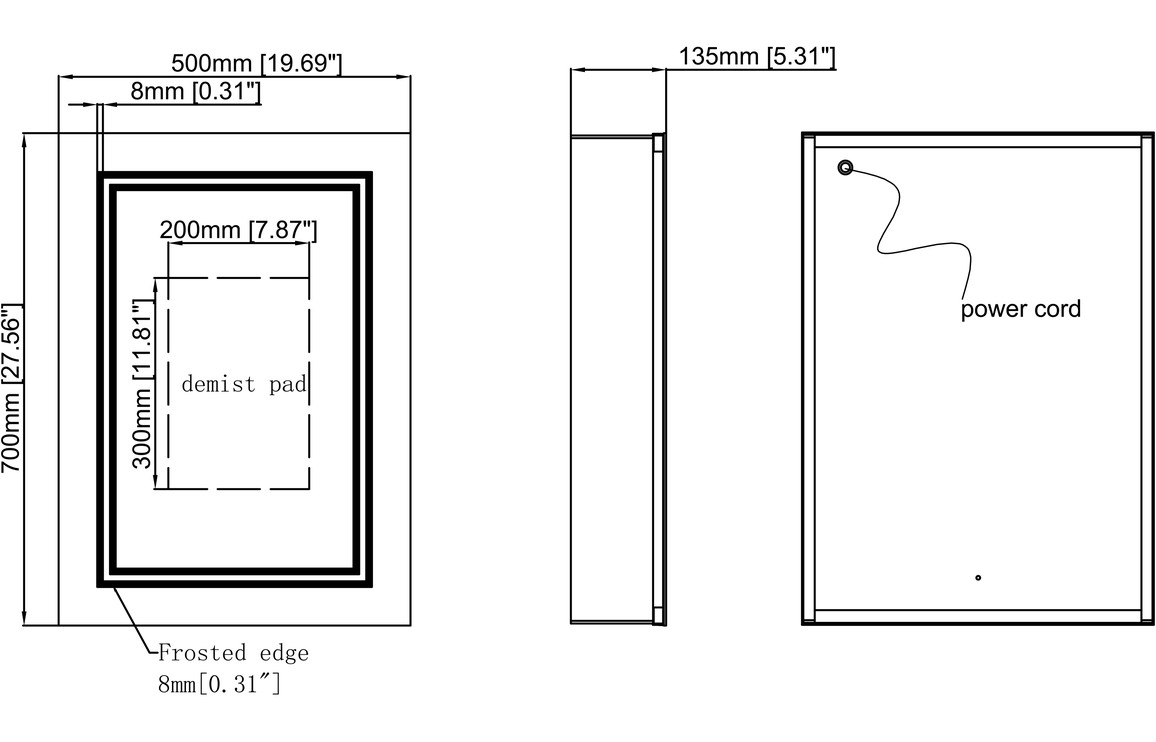 Bathroom Wall Cabinets DIMS0118 Suki 500mm 1 Door Front-Lit LED Mirror Cabinet