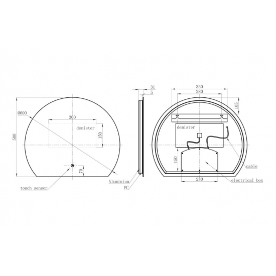 Otsu 600x500mm Round Back-Lit LED Mirror