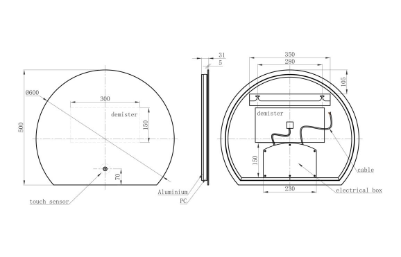 BTL Bathroom Mirrors DIMR0080 Otsu 600x500mm Round Back-Lit LED Mirror