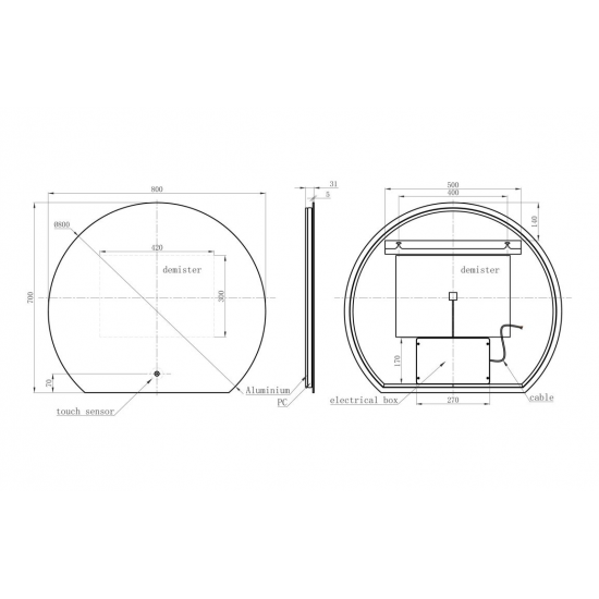 Otsu 800x700mm Round Back-Lit LED Mirror