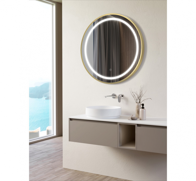 BTL Bathroom Mirrors DIMR0032 Halo 600mm Round Front-Lit LED Mirror - Brushed Brass