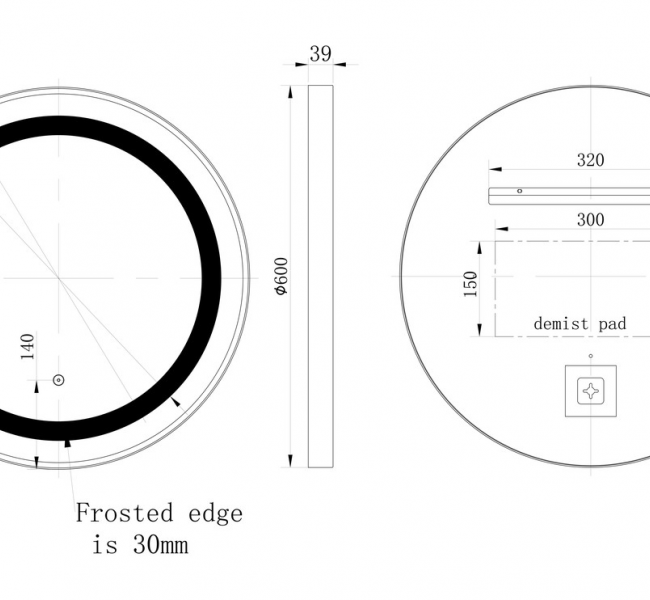 BTL Bathroom Mirrors DIMR0030 Halo 600mm Round Front-Lit LED Mirror - Matt Black