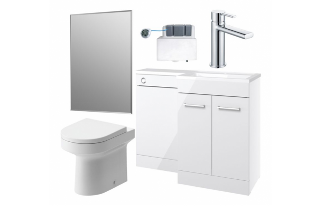 Venosa 1000mm Furniture & BTW WC Pack - White Gloss (RH)