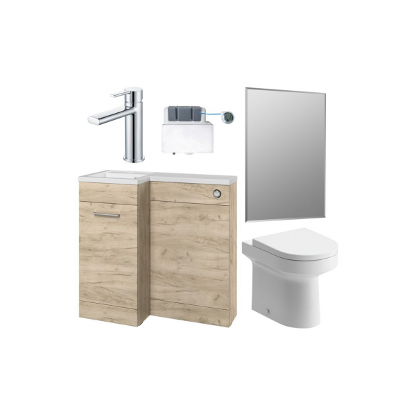 Venosa 900mm Furniture & BTW WC Pack - Oak (LH)