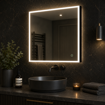 Origins Living Tate Light Square Mirror 70 Black - 70x70cm B008226 Bathroom Accessory