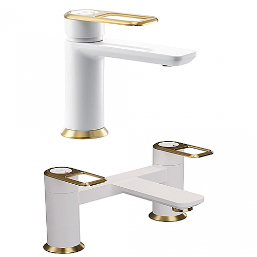 Abode Levarto basin & bath filler Tap Set 1 - Matt White & Brass