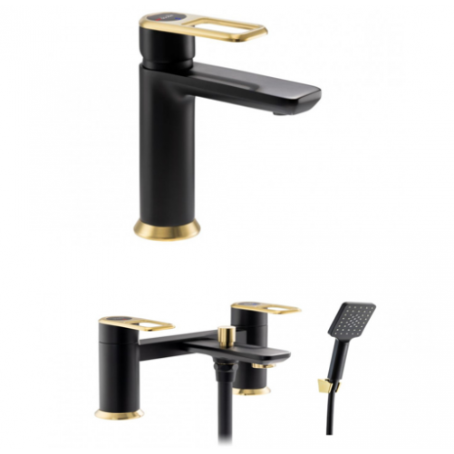 Abode Levarto Basin/Shower mixer Tap Set 3 - Matt Black & Brass