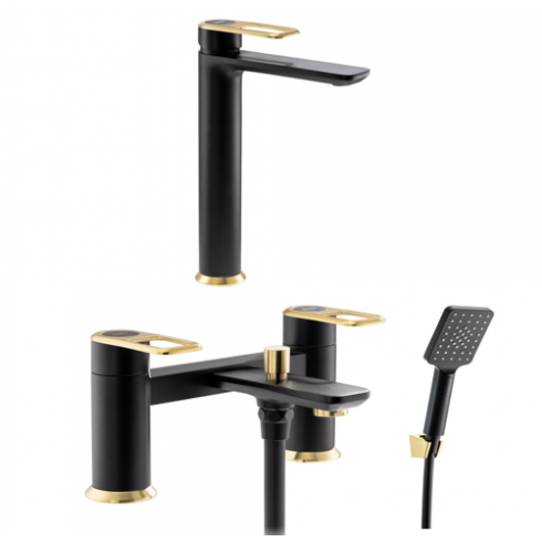 Abode Levarto Tall Basin Tap Set 6 - Matt Black & Brass