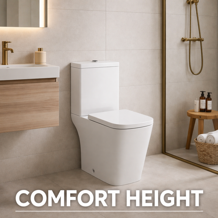 Tilia Rimless Close Coupled Open Back Comfort Height WC & Soft Close Seat