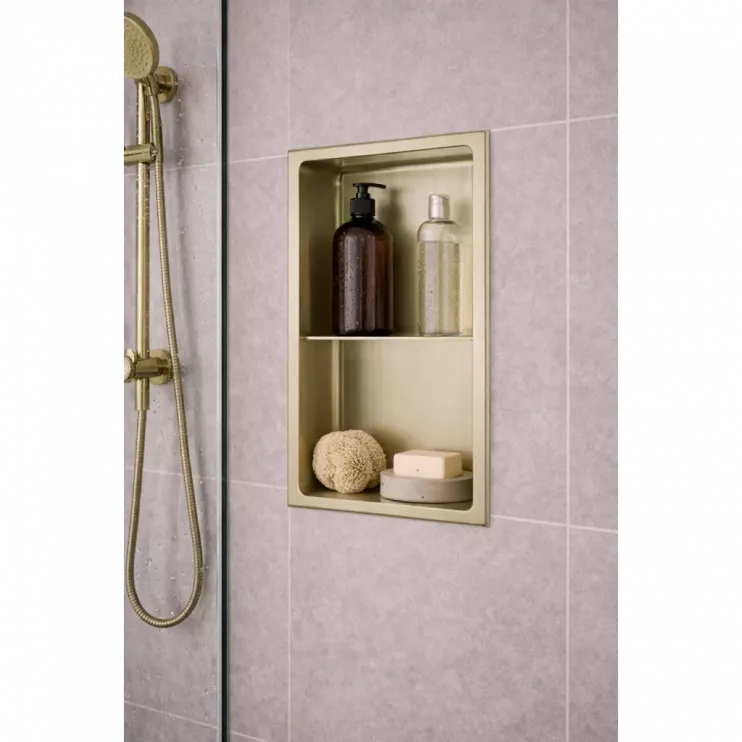 610x305mm Bathroom Niche - Brushed Brass 610x305mm Bathroom Niche - Brushed Brass
