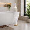 Abode Levarto Floor Standing Bath Shower Mixer - Matt White & Brass
