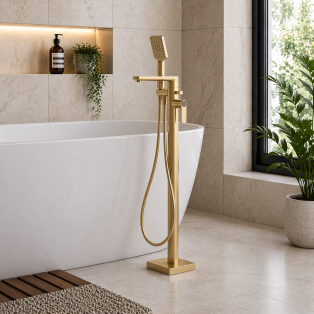 Berio Floor Standing Bath/Shower Mixer - Brushed Brass Bathroom Taps Berio Floor Standing Bath/Shower Mixer - Brushed Brass Bathroom Taps