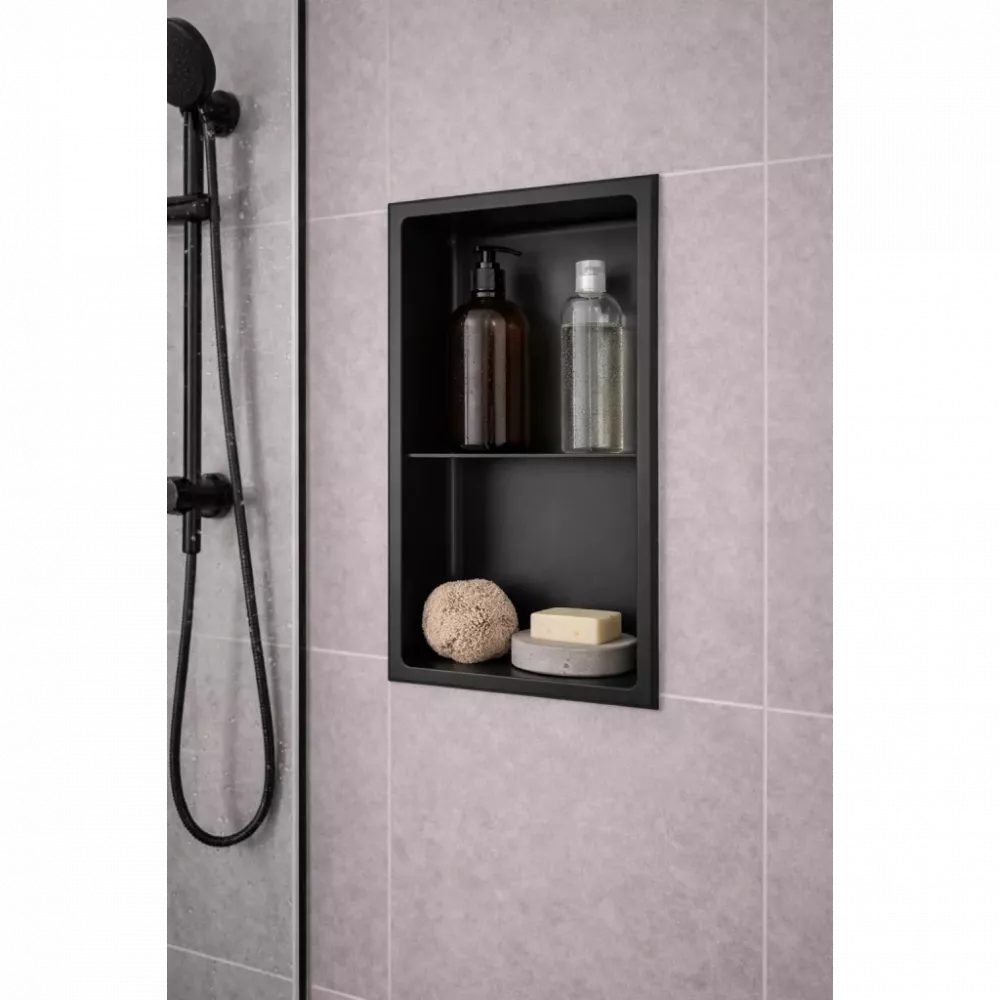610x305mm Bathroom Niche - Matt Black