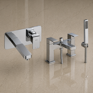 Abode Fervour Bathroom Chrome Tap Pack Offer (Wall Mounted Basin Mixer & Bath/Shower Mixer) 