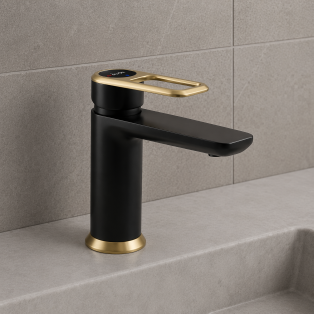 Abode Levarto Basin Mixer - Matt Black & Brass