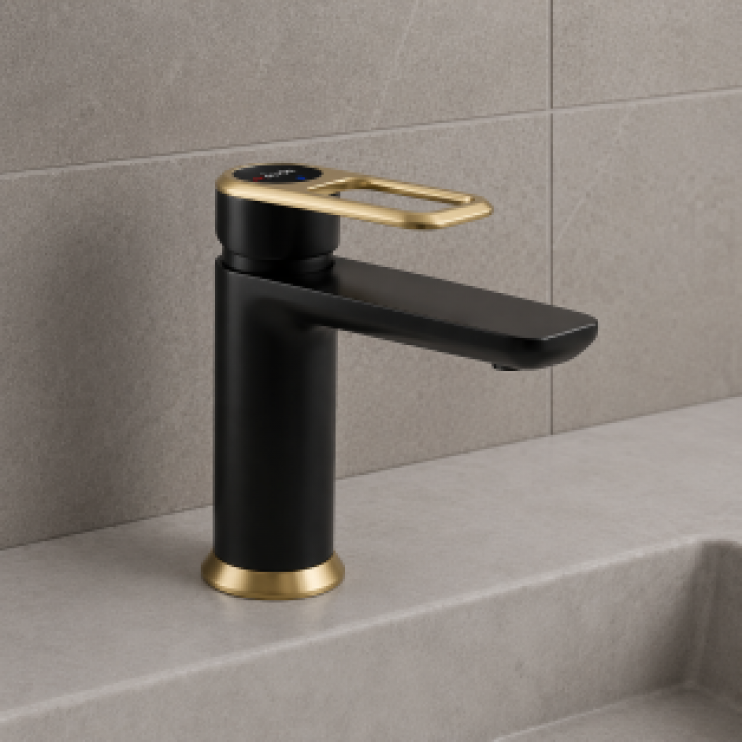 Abode Levarto Basin Mixer - Matt Black & Brass Abode Levarto Basin Mixer - Matt Black & Brass