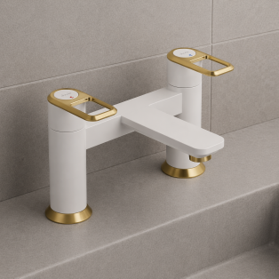 Abode Levarto Deck Mounted Bath Filler - Matt White & Brass
