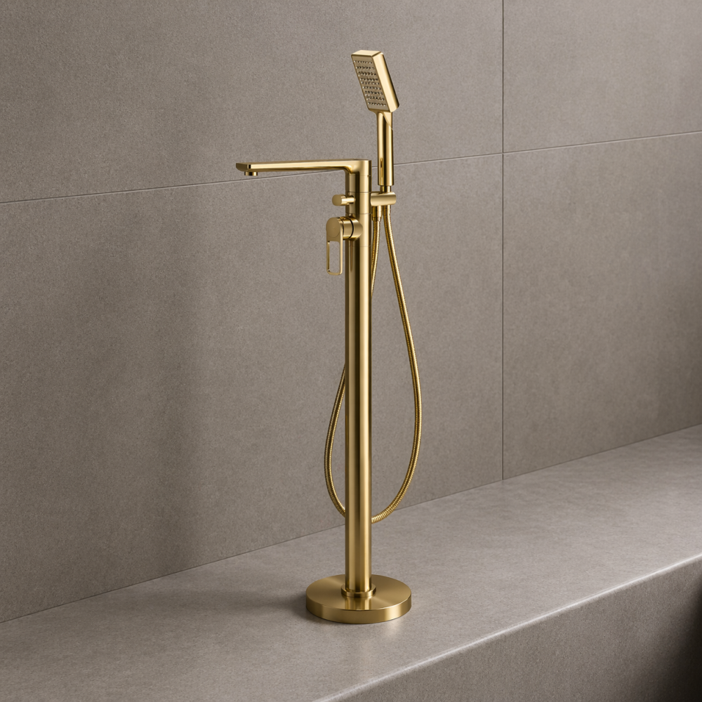 Abode Levarto Floor Standing Bath Shower Mixer - Brushed Brass Abode Levarto Floor Standing Bath Shower Mixer - Brushed Brass