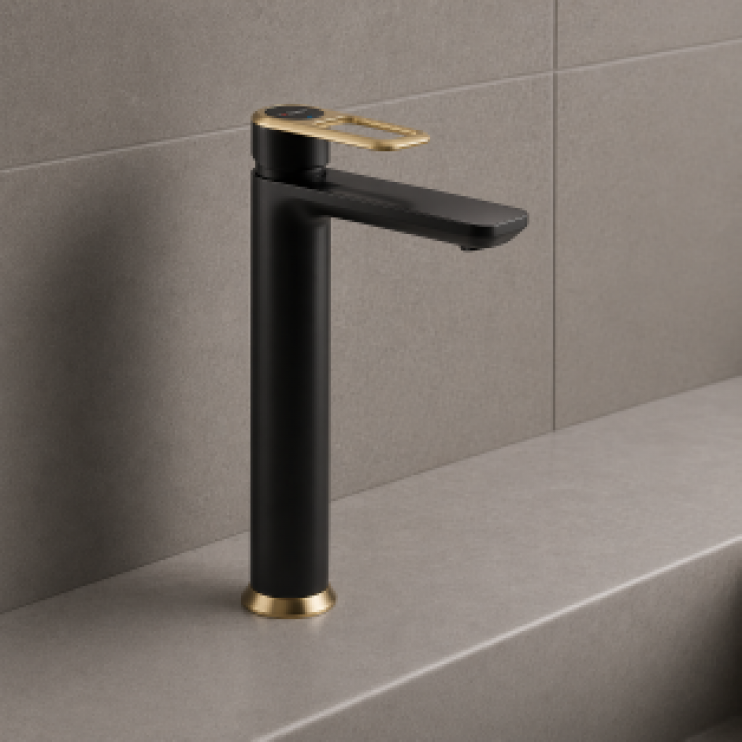 Abode Levarto Tall Basin Mixer - Matt Black & Brass Abode Levarto Tall Basin Mixer - Matt Black & Brass