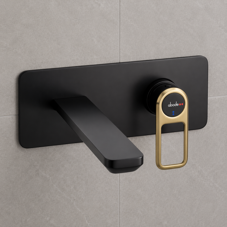 Abode Levarto Wall Mounted Basin/Bath Mixer - Matt Black & Brass Abode Levarto Wall Mounted Basin/Bath Mixer - Matt Black & Brass