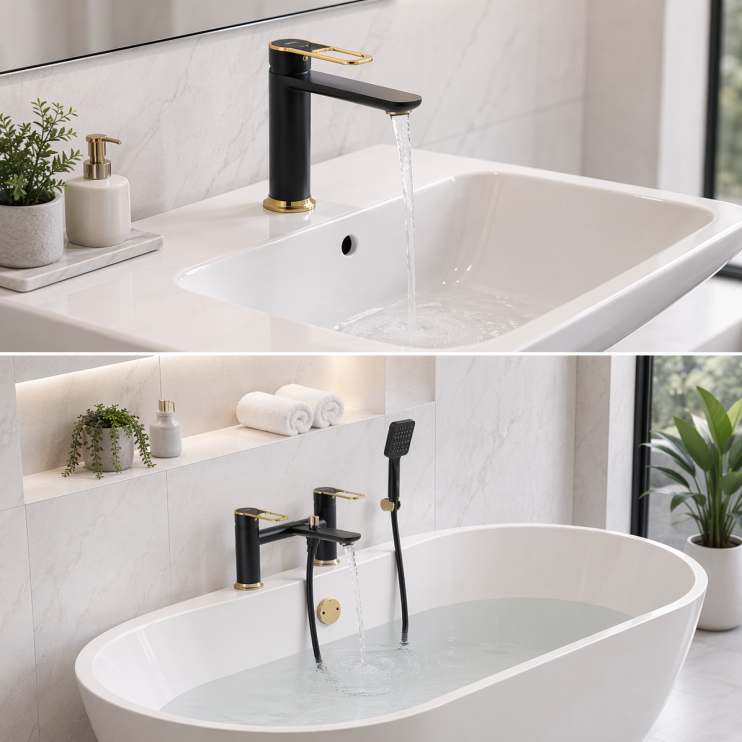 Abode Levarto Tall Basin Tap Set 6 - Matt Black & Brass