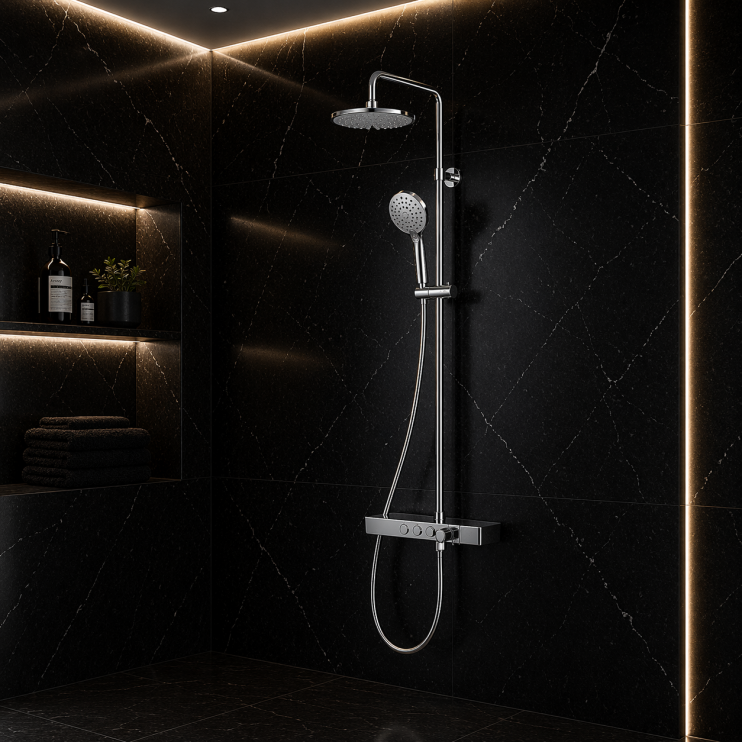 VitrA Aquaheat Charm 240 Shower Set w/2-Function Overhead & Shelf - Chrome