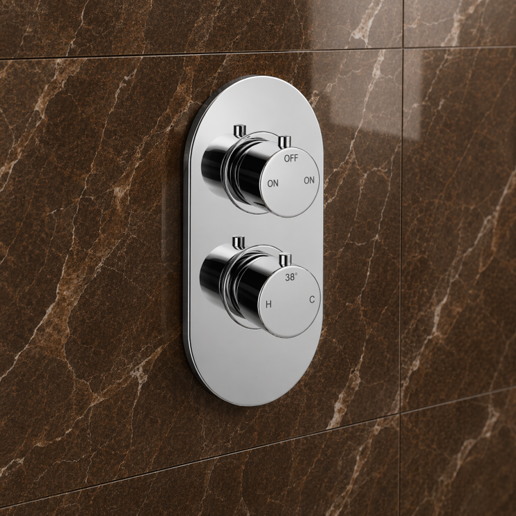Aurora Thermostatic Two Outlet Twin Shower Valve - Chrome