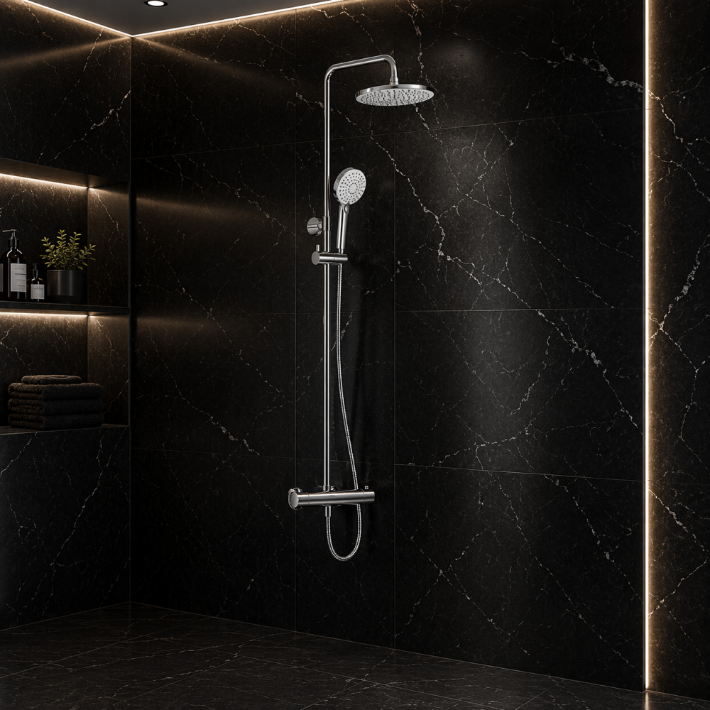 VitrA Aquaheat Bliss 240 Thermostatic Shower Column w/2-Function Overhead - Chrome