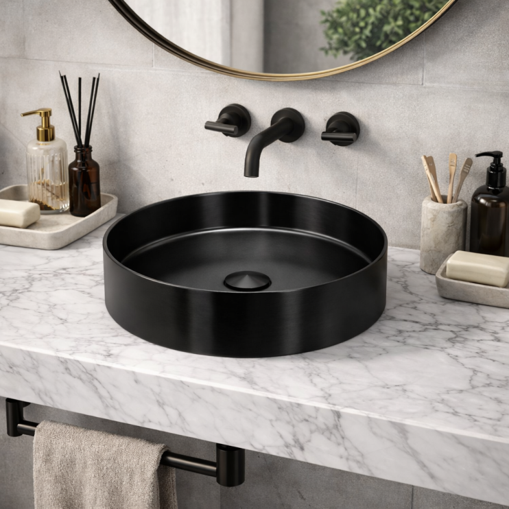 Abode Iox 375mm Round Steel Basin - PVD Black
