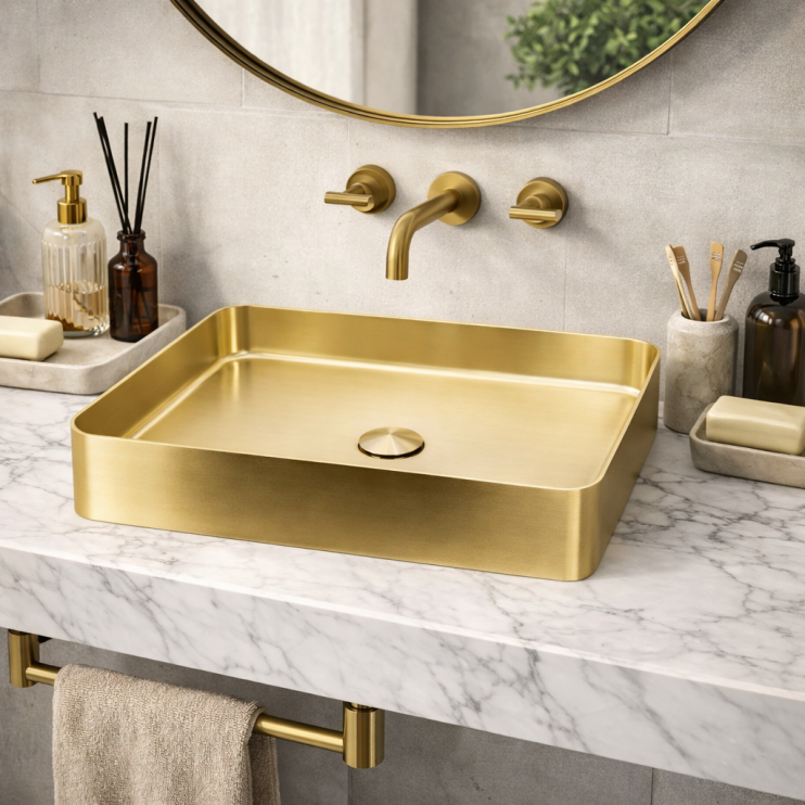 Abode Iox 500x350mm Tablet Steel Basin - PVD Brass
