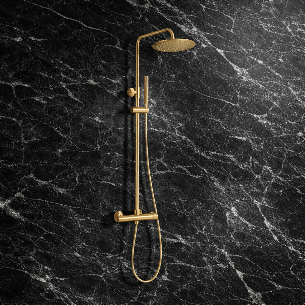 Aurora Round Thermostatic Bar Mixer w/Riser Kit - Brushed Bronze