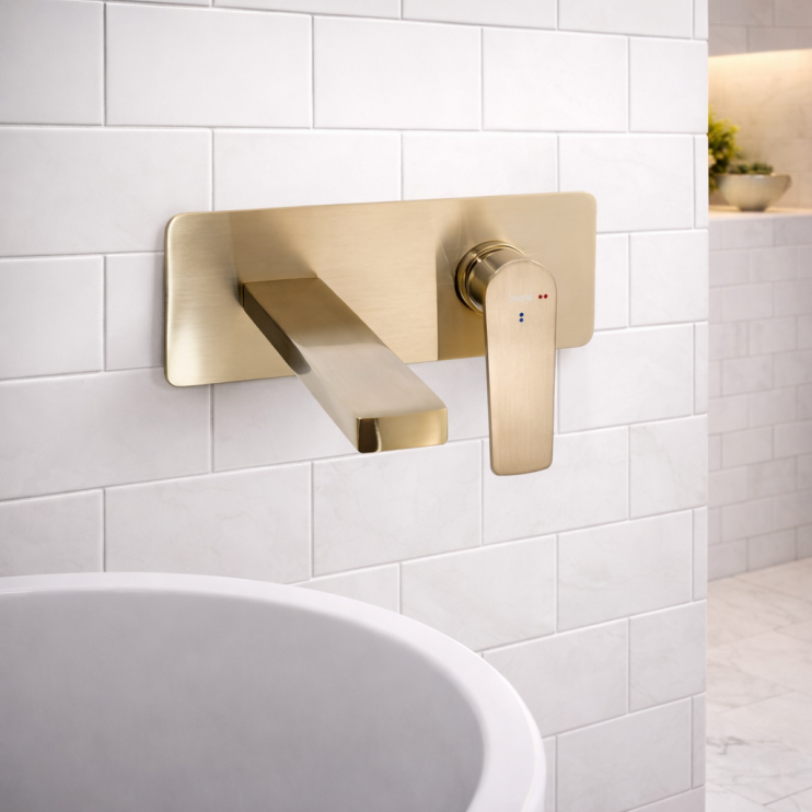 Bathroom Basin/Bath Wall Mixers Brushed Brass