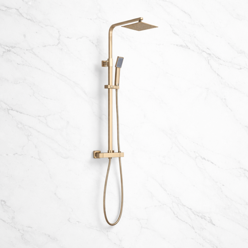 Cosmic Square Thermostatic Bar Mixer w/Riser Kit - Brushed Brass