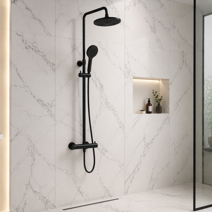 VitrA Aquaheat Bliss 240 Thermostatic Shower Column w/2-Function Overhead - Matt Black