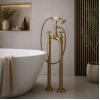 Tadlow Floor Standing Bath/Shower Mixer & Shower Kit - Brushed Brass