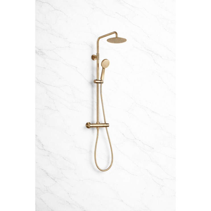 Round Thermostatic Bar Mixer w/Riser Kit - Brushed Brass