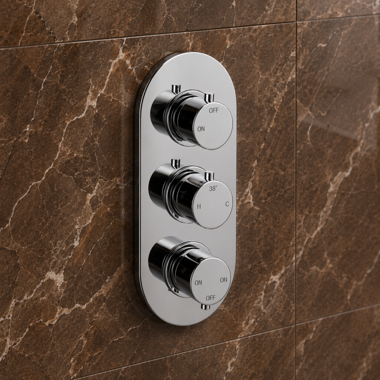 Aurora Thermostatic Two Outlet Triple Shower Valve - Chrome