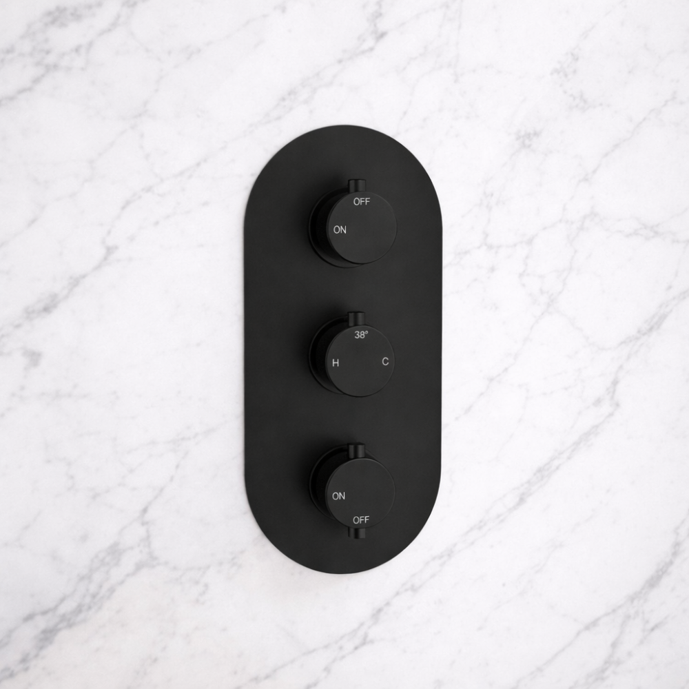 Aurora Thermostatic Two Outlet Triple Shower Valve - Matt Black