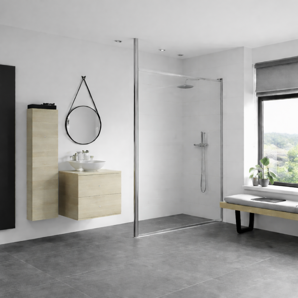 Iconix 700mm Wetroom Panel & Floor-to-Ceiling Pole - Chrome Iconix 700mm 8mm Glass Wetroom Panel & Floor-to-Ceiling Pole - Chrome