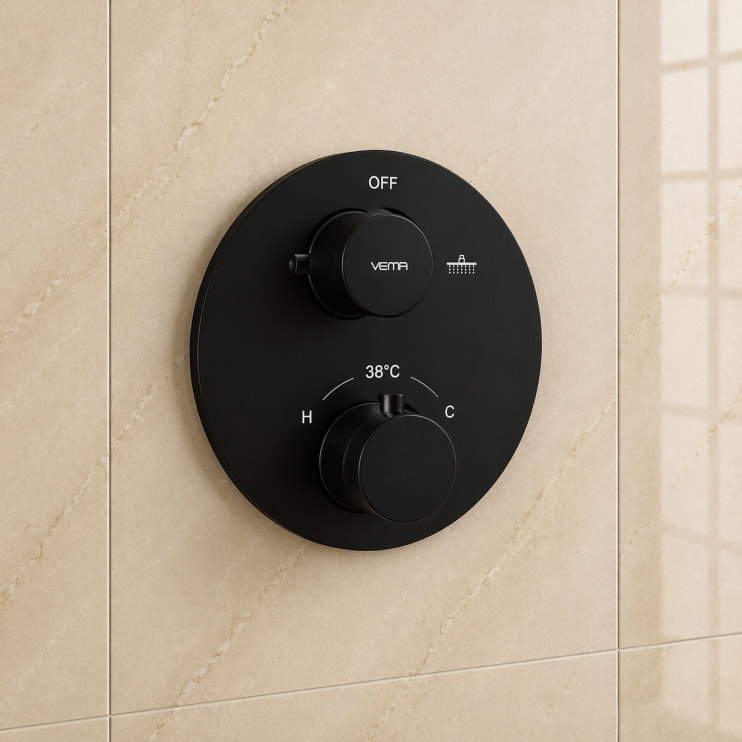 Vema Timea Black Two Outlet Thermostatic Valve