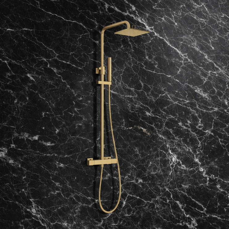 Cosmic Square Thermostatic Bar Mixer w/Riser Kit - Brushed Bronze