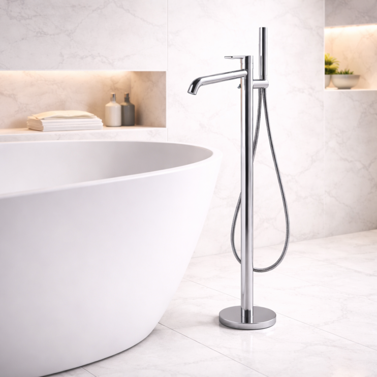 Vema Timea Floor Standing Bath/Shower Mixer - Chrome
