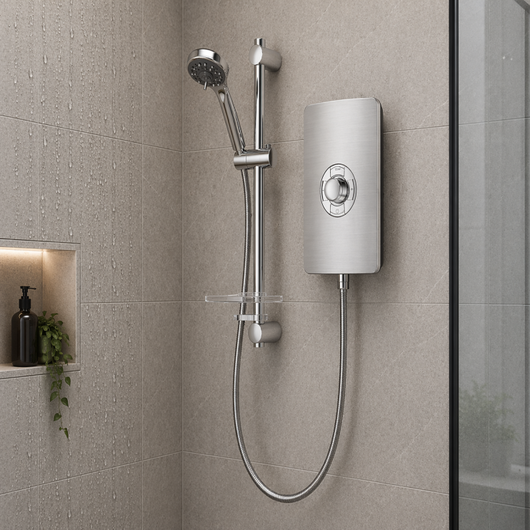 Triton Aspirante 8.5kW Contemporary Electric Shower - Brushed Steel