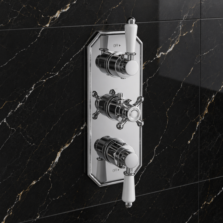 Berwick Traditional Lever Thermostatic Two Outlet Shower Valve - Chrome