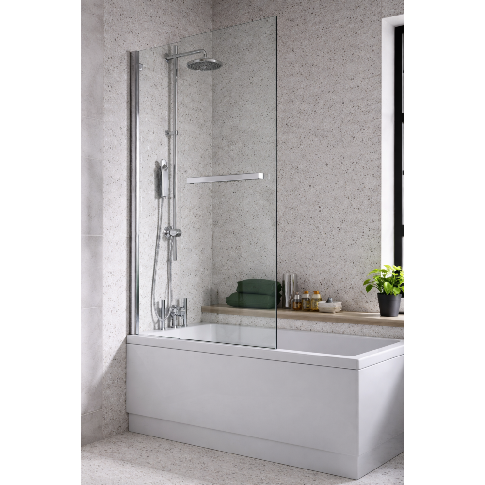 1000x1500mm Two Panel Folding Bath Screen (6mm) - Chrome