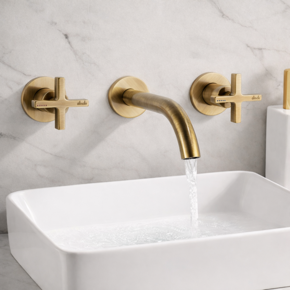 Abode Serenitie Wall Mounted Basin/Bath Mixer - Antique Brass Bathroom Taps